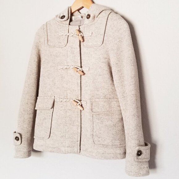 MUJI Wool Blend Toggle Button Hooded Duffel Jacket Preppy Academia Y2K Rare XS - Picture 2 of 16